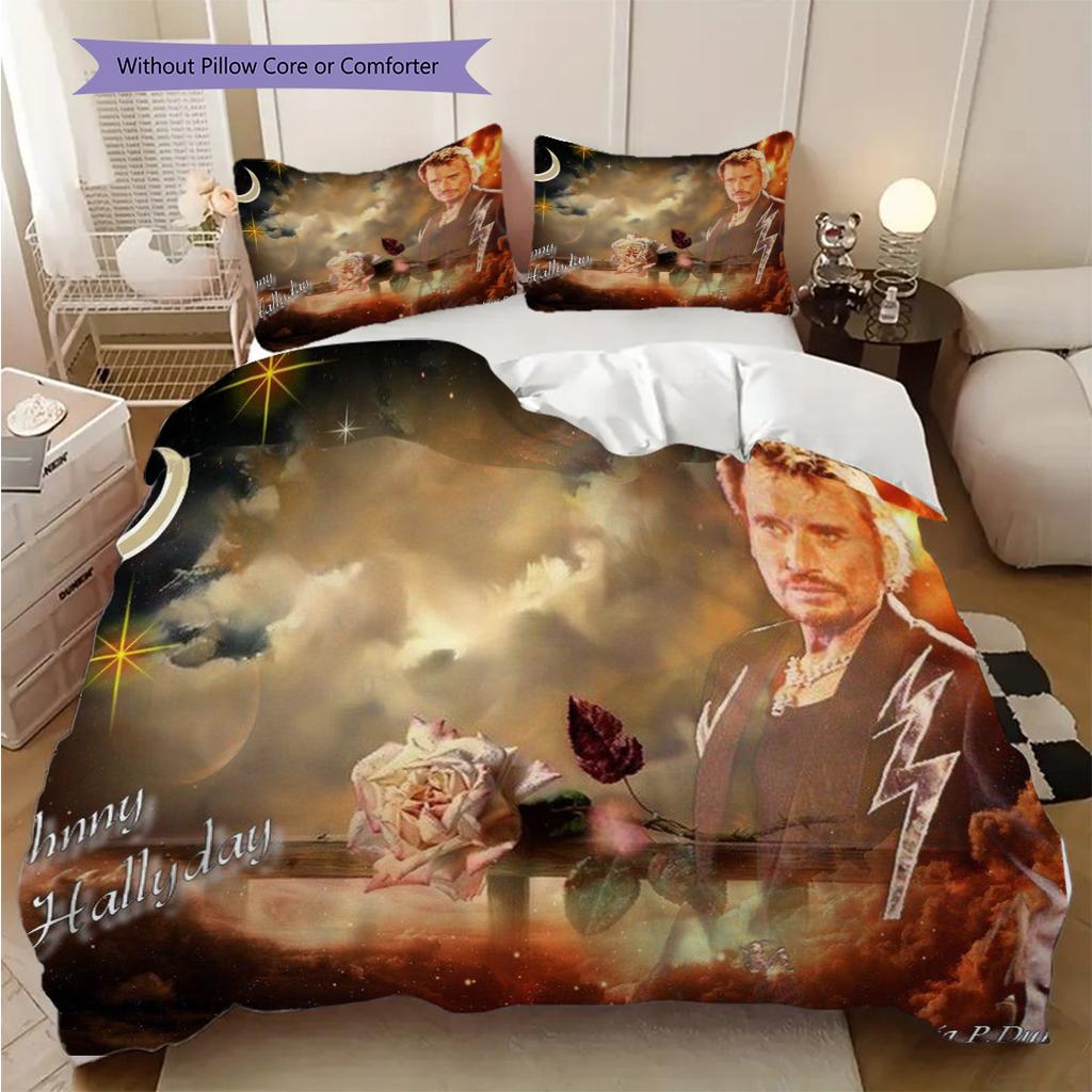Johnny Hallyday Three-piece set (1 * duvet cover + 2 * pillowcase, without core) 2D Flat Christmas birthday gift Soft and comfortable Bedding set