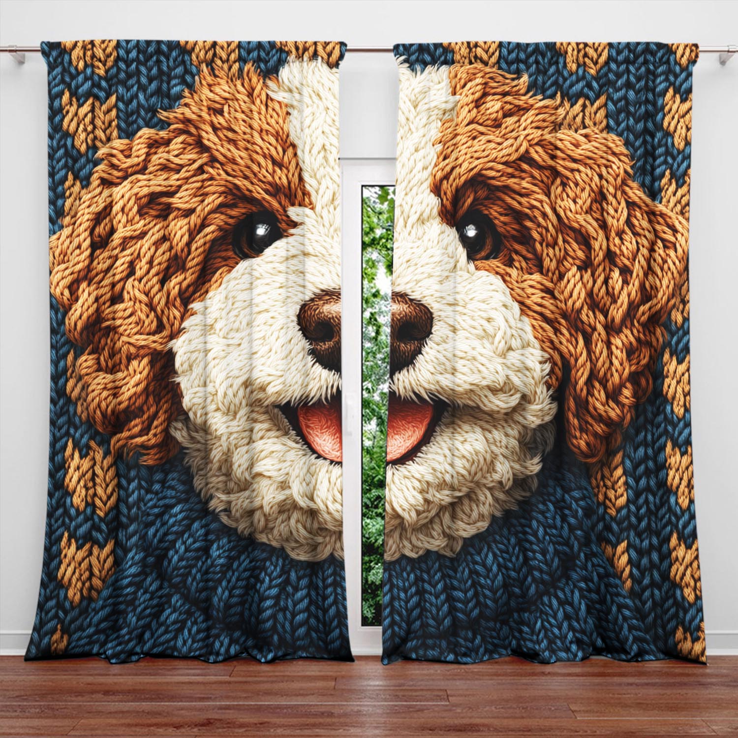 

Panels Cute Textile Yarn Dog Pattern Window Curtains Half Suitable Home Decorative Artistic Room Darkening Made Of Polyester W100*H70(CM)-Rod Pocket&1PCS