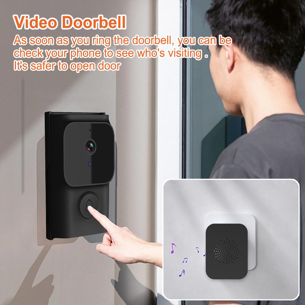 WiFi Smart Doorbell Ring Door Camera with 2 Dingdong Chime TY App Control Infrared Night Viewing Rechargeable Video
