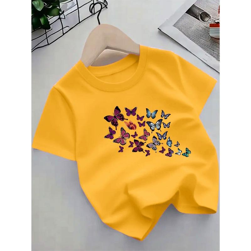 Mărimi europene [Tricou Fluture Copii] Tricou Copii Cartoon Fluture Imprimat Mânecă Scurtă - Top Drăguț Fete Vară Mânecă Jumătate Îmbrăcăminte Copii Nou