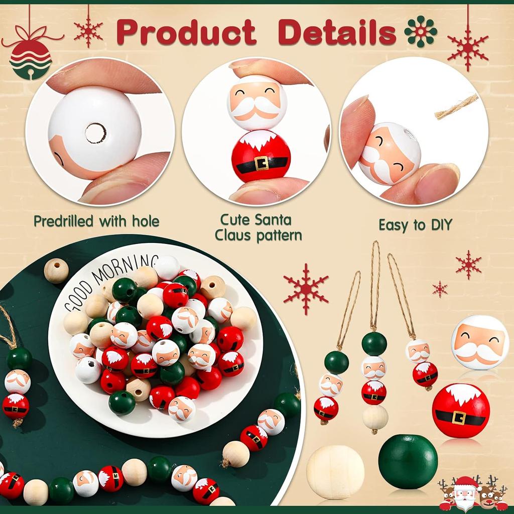 Random size quantity Christmas wooden beads Christmas wooden beads Christmas round beads Winter pine round beads natural wood