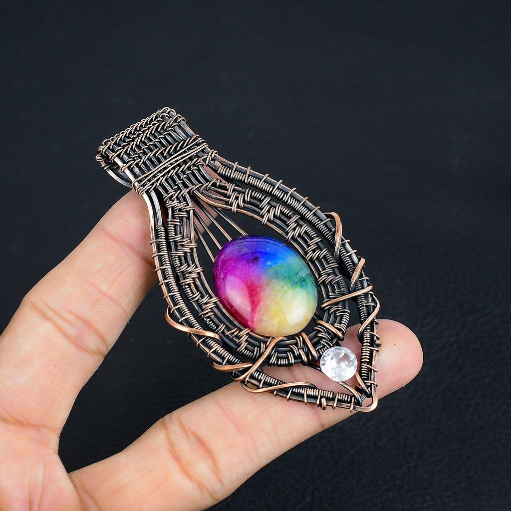 Rainbow Solar Quartz 999 Copper Wire Wrapped Pendant, Handmade Gemstone Pendant Jewelry, Gifts For Wife Brand New Pendant
