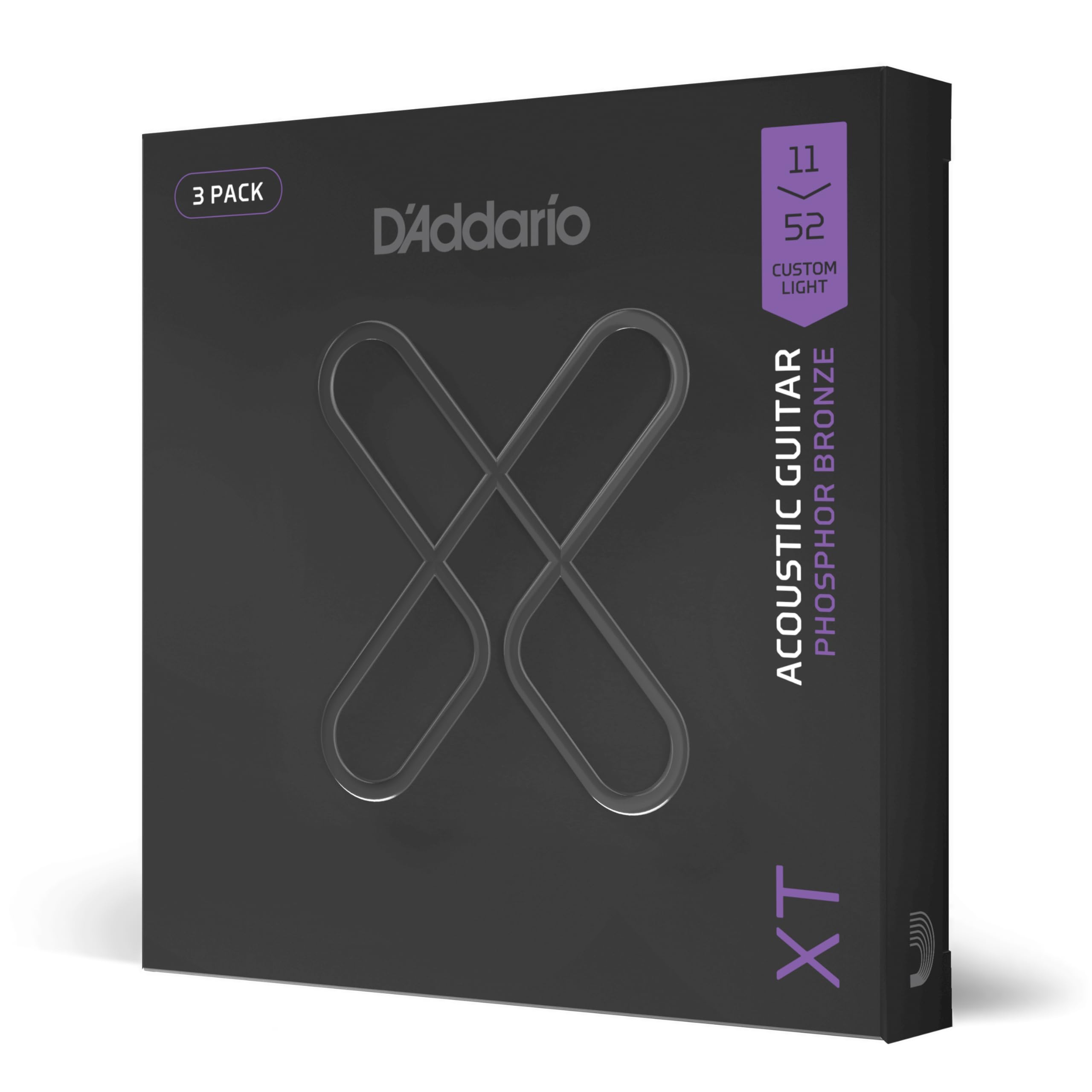 

XT Coated Acoustic Guitar Phosphor Bronze Custom D Addario Strings, Light, .011-.052, XTAPB1152-3P, 3-Pack