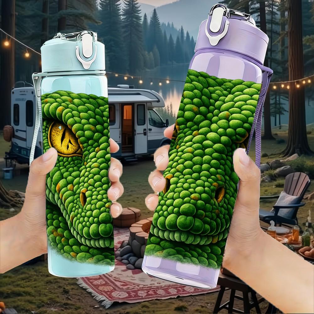 1PC Green Snake Reptile Head Portrait Print 750ml Color Plastic Sports Water Bottle Leakproof Flip Straw Lid Suitable for Sports Office Home Use
