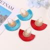 Europe and the United States hot-selling earrings, bohemian exaggerated fan-shaped fringed earrings, temperament empty carved stud earrings