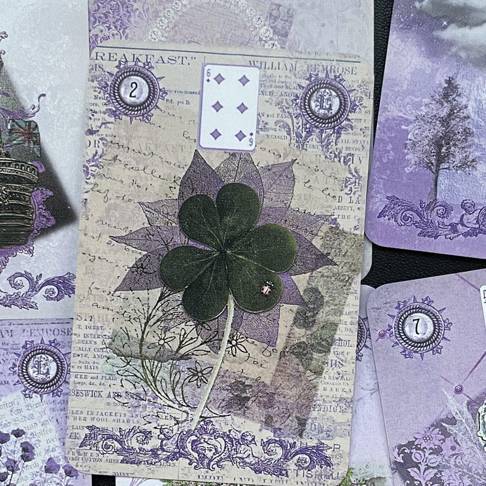 Levandulový Lenormandský balíček - 36 karet s vintage botanickými ilustracemi, 9*6cm Shabby Chic Fialová Estetika Alternativa k Tarotu