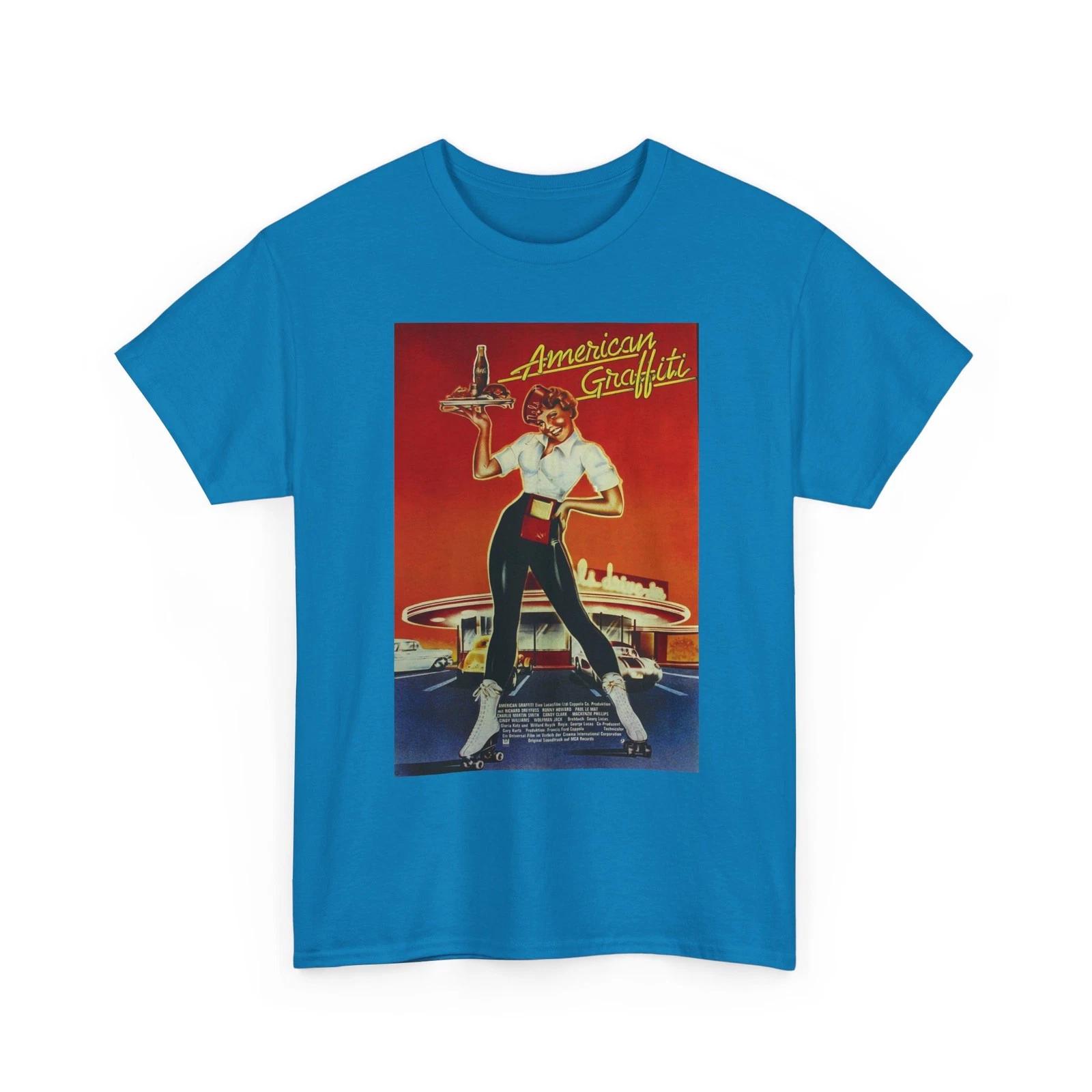 American Graffiti Car Hop Poster Printed T shirt Classic Movie Collectible 2XL