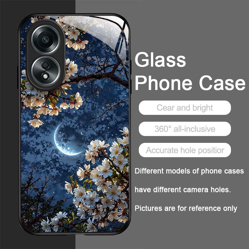 Moon Cherry Blossom Pattern Scenery Tempered Glass Phone Case for OPPO Realme 14 13 Pro Plus 12 11 10 Neo 3 X7 PRO C75 5G Covers