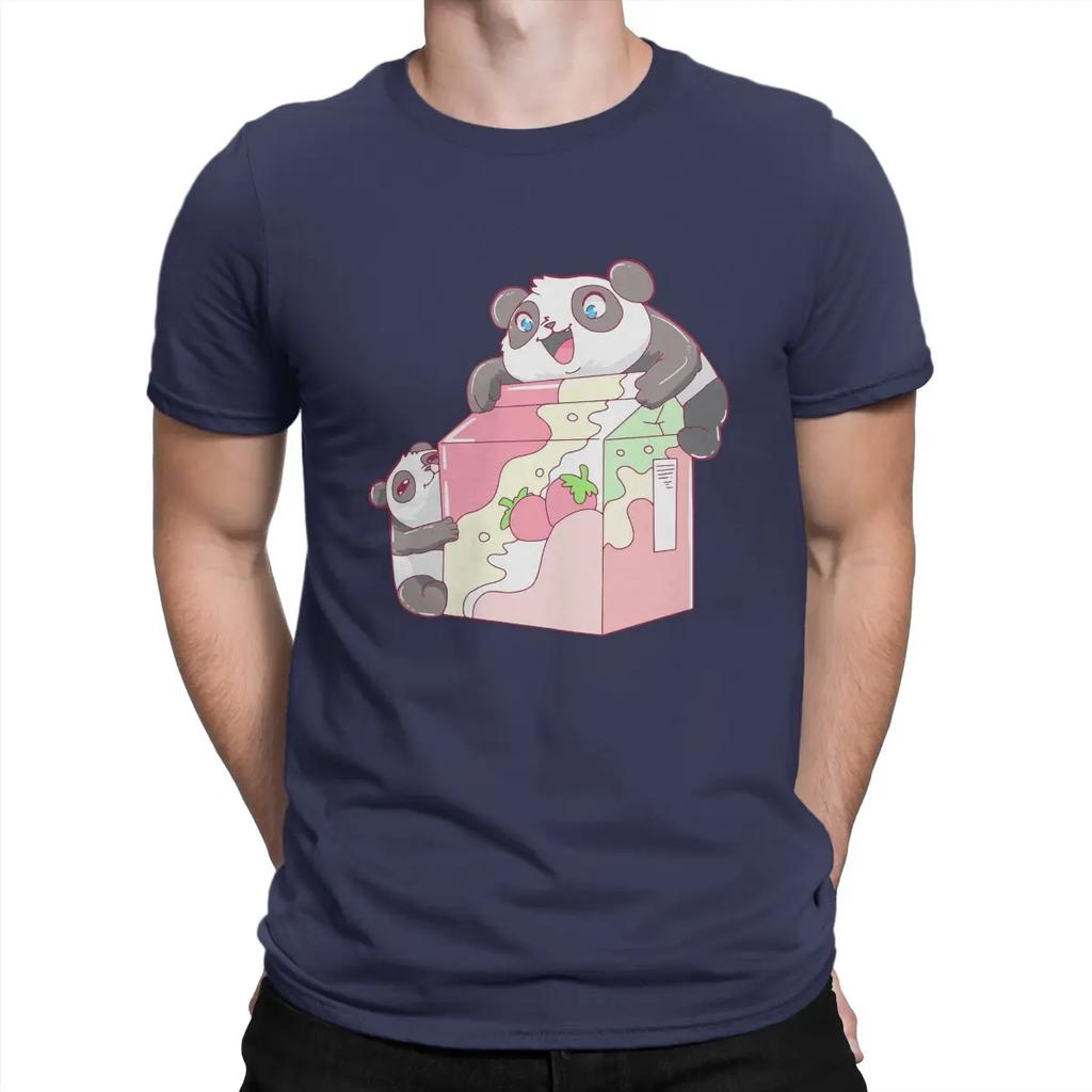 Kawaii Anime Panda Man TShirt Panda Strawberry Milk Kawaii Distinctive T Shirt Harajuku Streetwear New Trend Unisex