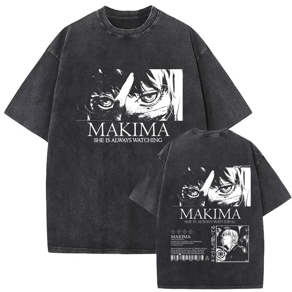 Washed Vintage Anime Chainsaw Man Reze Graphic T-shirt Men Women Manga Casual Streetwear Men's Retro Cotton T Shirts