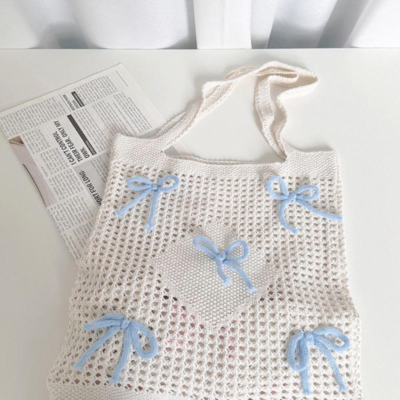 Crochet Toted Bag,Mesh Beach Bag Knit Summer Hoboes Bag Vacation Bohemian Toted Bag for Women Casual Shoulder Handbags