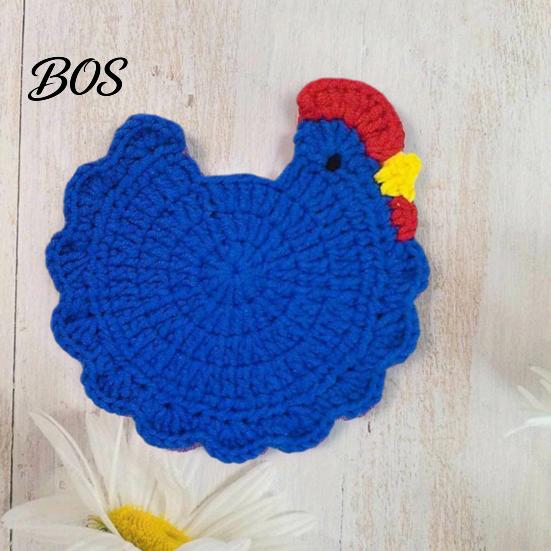 Animal Shaped Coasters Crochet Hen Coaster, Handmade Chicken Shape Knitted Mat Novelty Gift for Coffee Cup, Cute Kitchen Countertop Bar Accessory