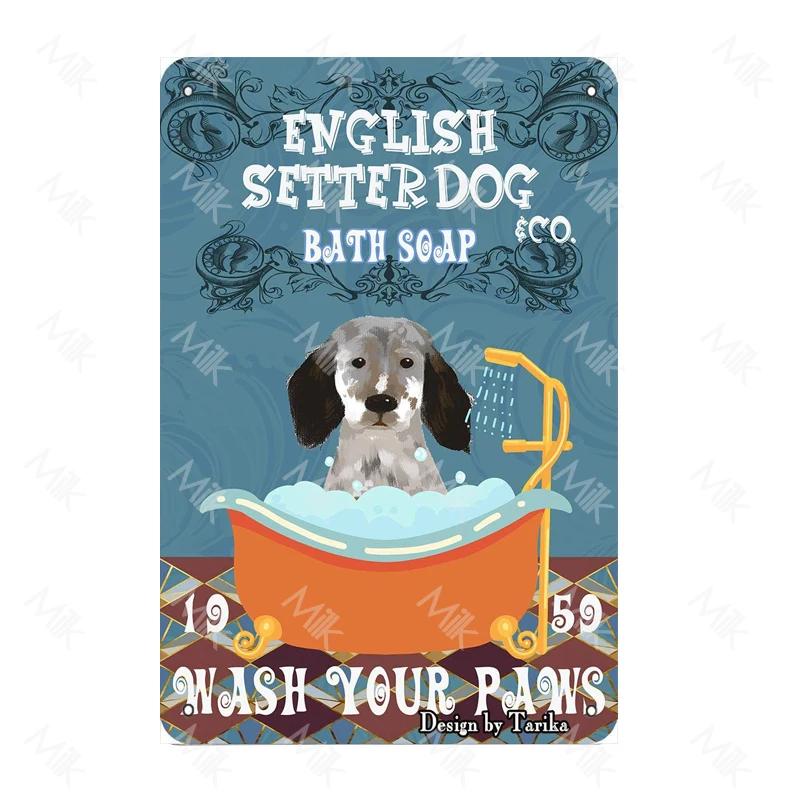 English Setter Dog Plate Vintage Wall Stickers Metal Poster for Sweet Home Coffee Pet Shop Beach Garden Halloween Decoration