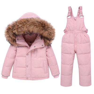 Children's Down Jacket Suit Boys and Girls Big Fur Collar 1-6 Years Old Baby Infant Winter Two-piece Suit