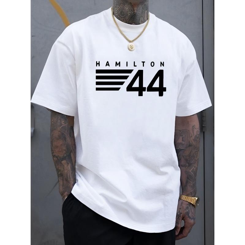 Modno Dom Heren Hamilton 44 Raceauto Print T-shirt - Casual Korte Mouw Ronde Hals Tee Geschikt voor Dagelijks Gebruik, Zomer Outfits & Motorsport Cadeaus 2XL