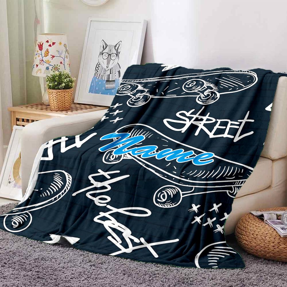 Custom Name skateboard Theme Printed Blanket - Perfect for Couch, Bed, Travel & Outdoor Use | Machine Washable, Cozy & Durable.