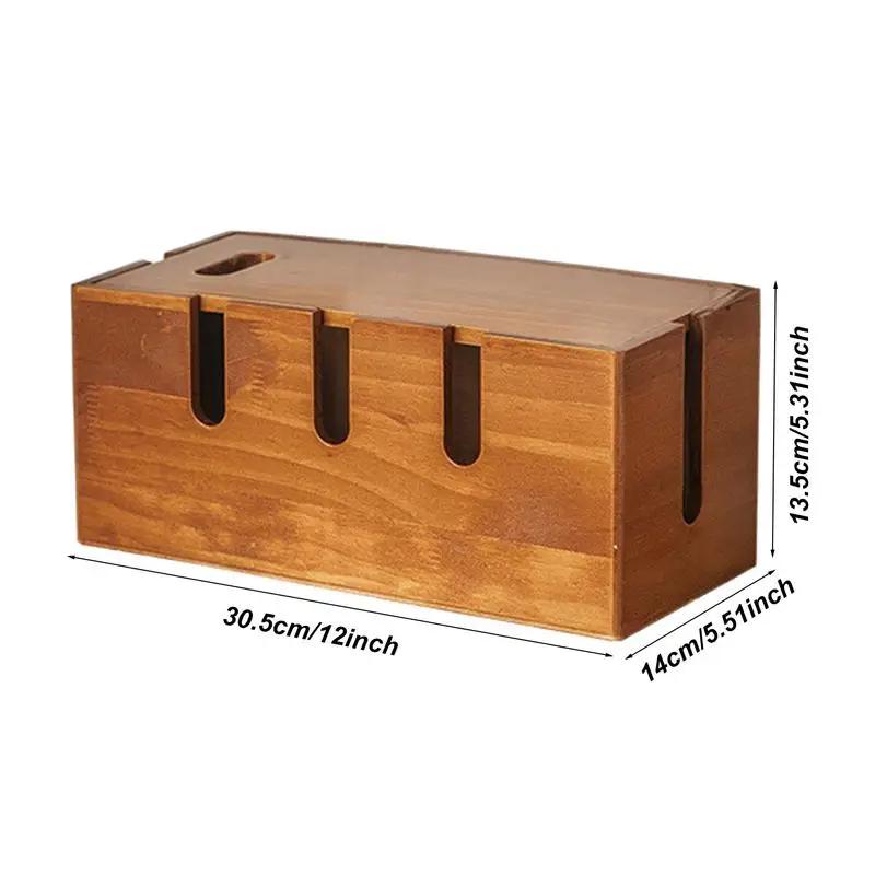 Wood Cable Organizer Box for Extension Cord Power Stripe Surge Protector Wire Management Organizer Cover Hider for Desktop