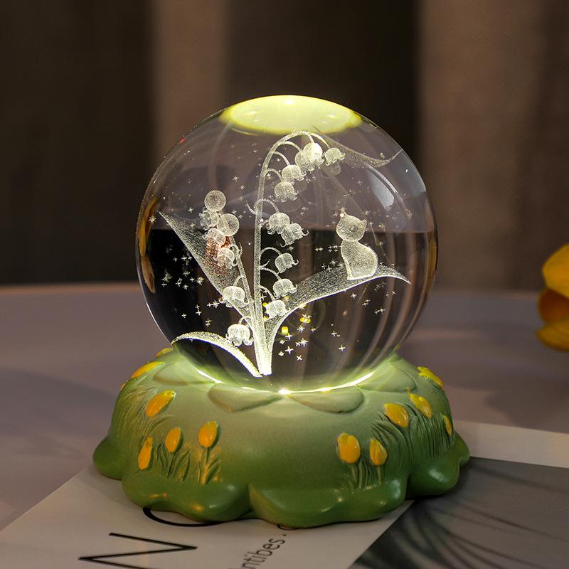 3D Geschnitzte Rose Nelke Kristallkugel Nachtlicht - Kreatives Feiertagsdekorationsgeschenk