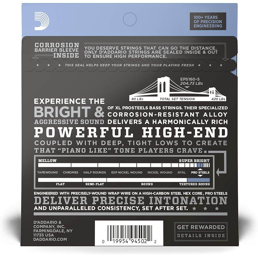 D'Addario Daddario Bass Strings Prosteel Long Scale 5 Strings .045-.135 EPS165-5 [Domestic Genuine]