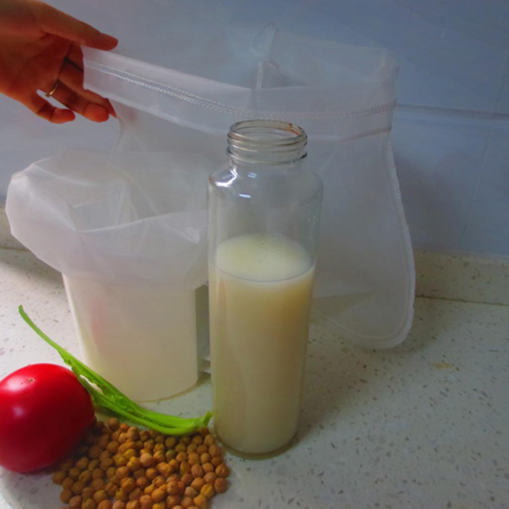 3Pcs Reusable Nut Milk Bags Large Mesh Filter 30x30cm Nylon Drawstring Food Strainer Cheesecloth Yogurt Soy Milk Pouch