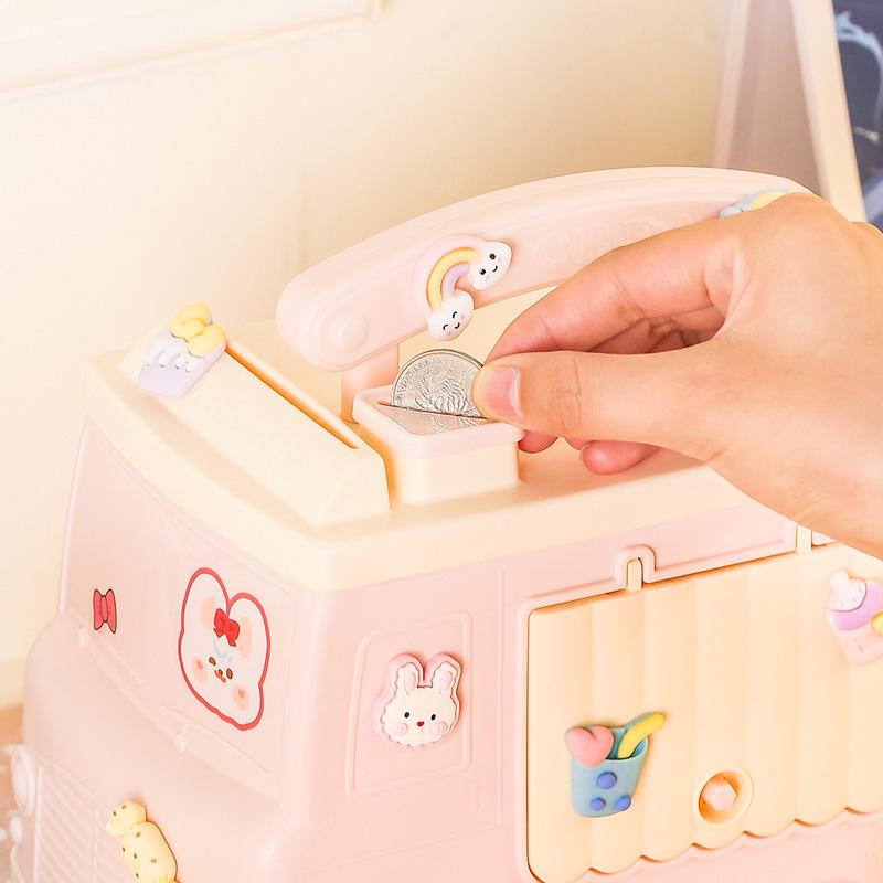 

2025 Cute Piggy Bank for Girls - Secure Password Coin Savings Box in Fun Car Design синій