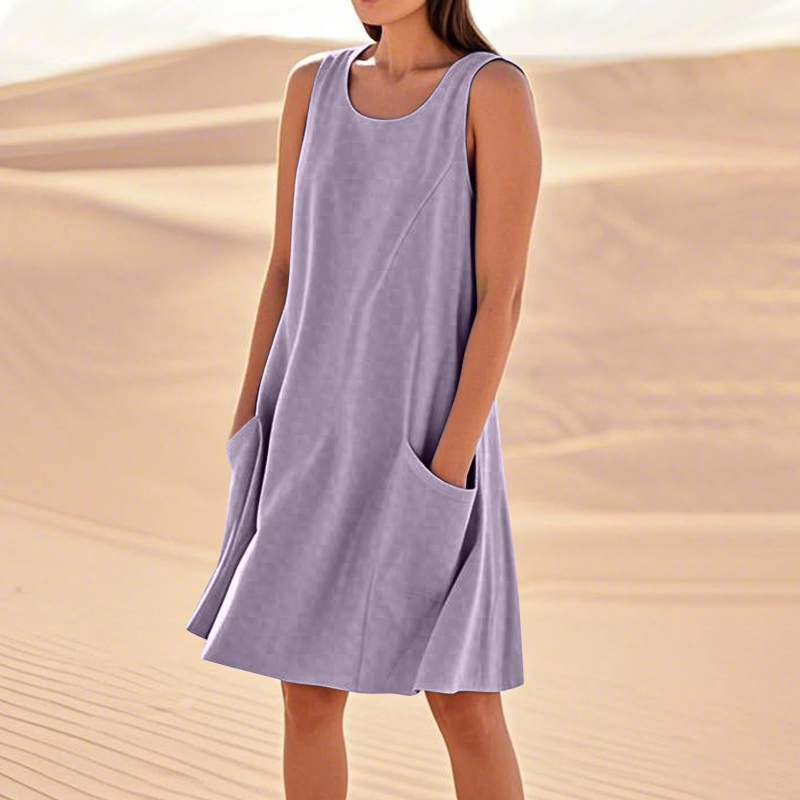 

Літні сукні для жінок Вільні пляжні повсякденні сарафани без рукавів з кишенями Сукня-майка M