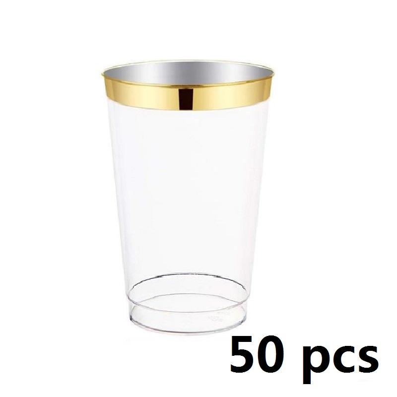 25-100 шт. 12 унций золотых пластиковых стаканов одноразовые золотые стаканы с оправой — фото 8
