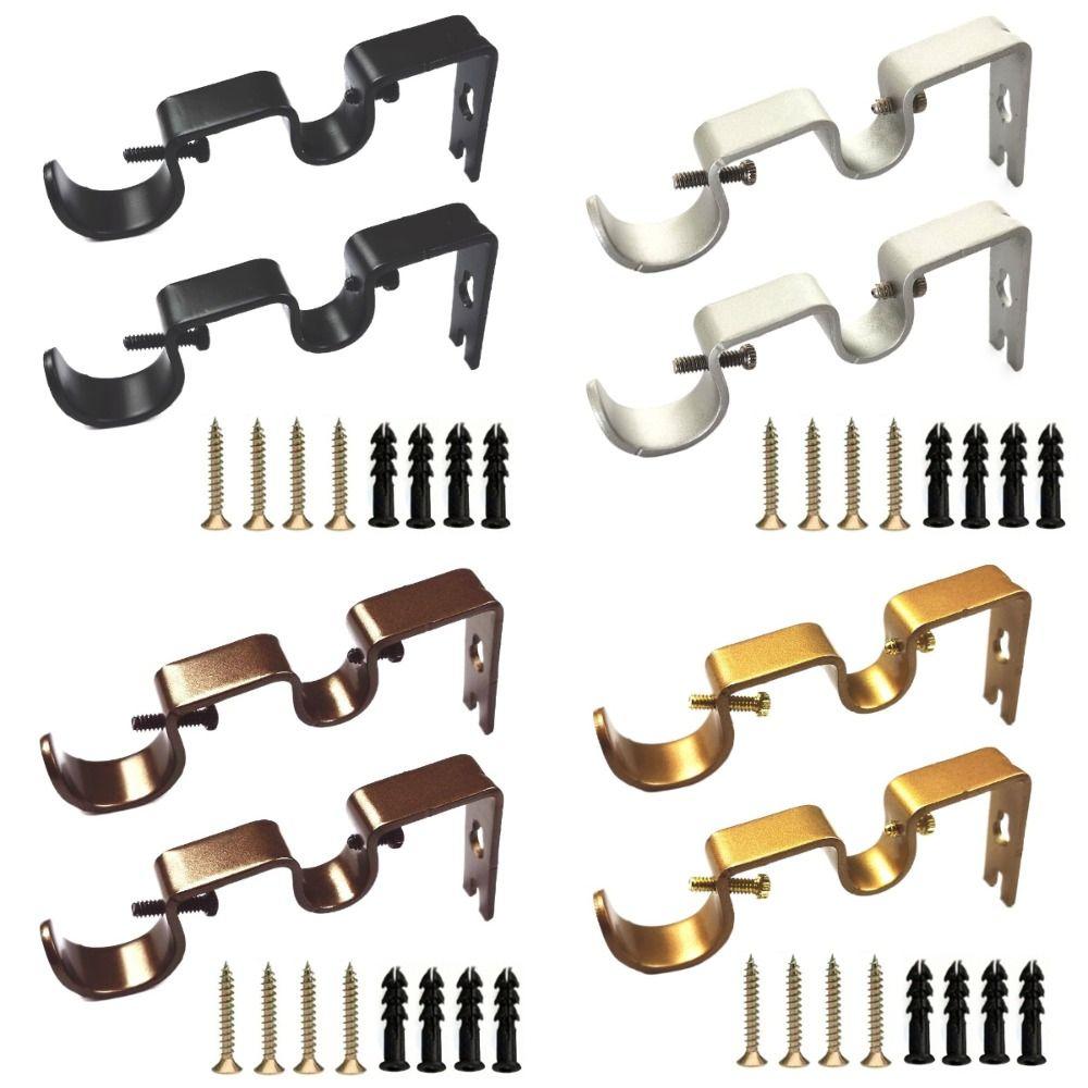 2Pcs Double Rod Curtain Rod Brackets Wall-mounted Double-Layer Hanging Brackets Home Use
