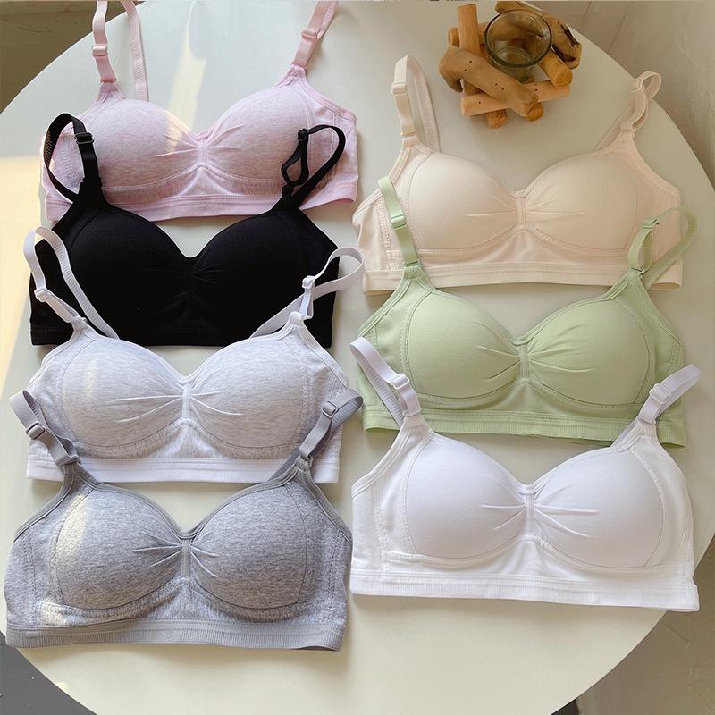 Beige Wireless Cotton Bra with Adjustable Straps Comfortable Everyday Lingerie