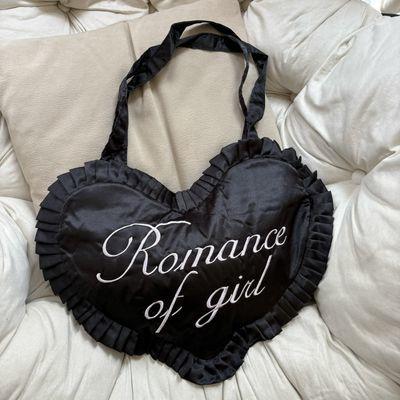 

Japanese Heart Black Handbag Women Lolita Ruffled Shoulder Bag Ladies Large Capacity Embroidered Letter Zipper Underarm bag 2025 45x28cm чорний