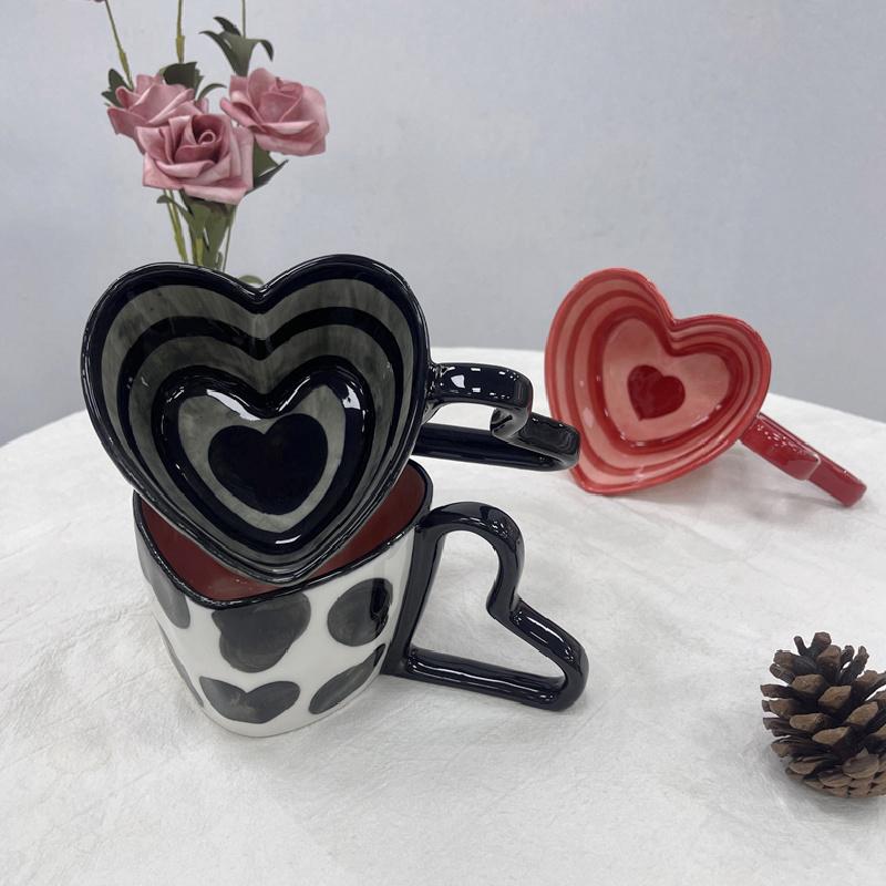 300ml 10oz Heart Shape Coffee Mug Creative Personality Unique Design Ceramic Cup with Heart Shape Handle Lovely Gift for Besties