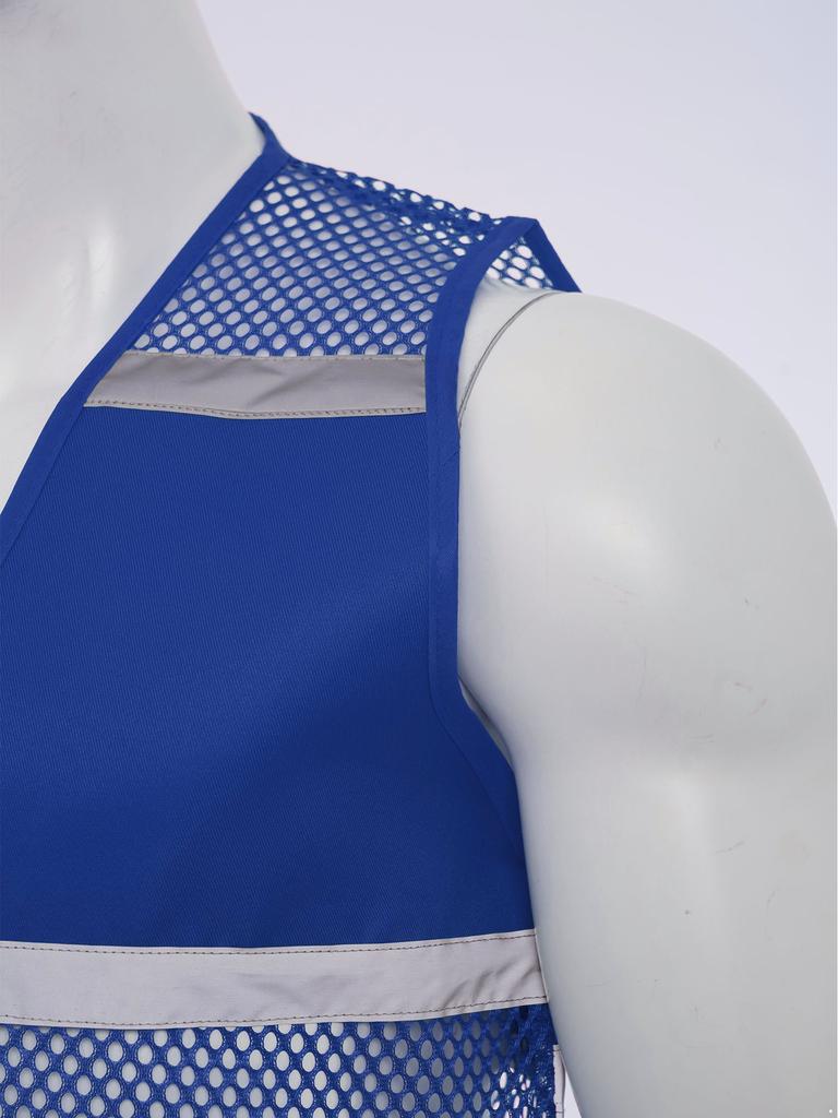 Gilet di Sicurezza ad Alta Visibilità da Uomo, Abbigliamento da Lavoro Riflettente, Tessuto a Rete Traspirante con Zip e Tasche, per Cantiere, Lavoro Notturno