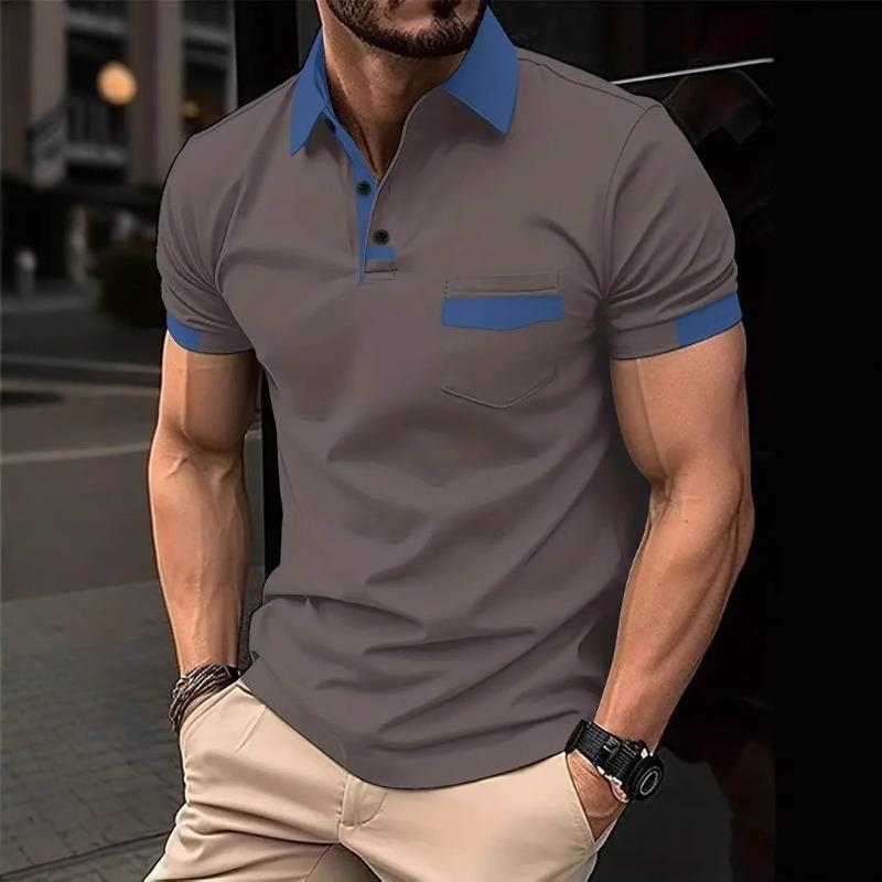 Summer Men's Fashion Breathable Color Block Pocket Men's POLO Shirt Sports Polo
