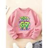 Kids Unisex Crewneck Sweatshirt, Graffiti Cartoon Anthropomorphic Number 6 & 7 "Six Seven" Peace Sign Print Soft Fleece Pullover For 7th Birthday