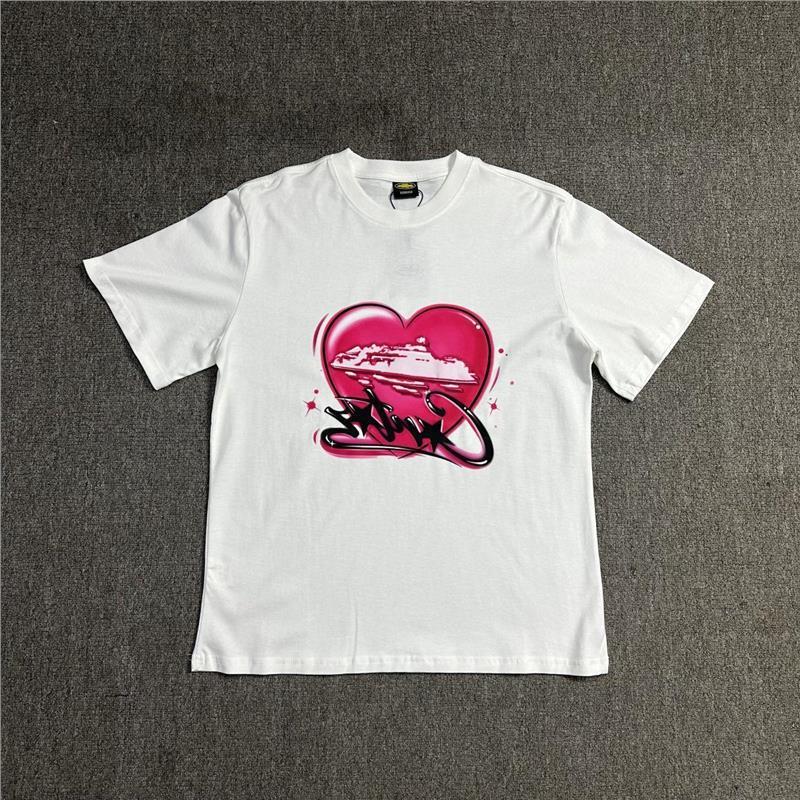 ZYLLO Amerikanische High Street Liebesbrief-Print Kurzarm Locker Lässig Retro Paar T-Shirt Trendiges Herren Rundhals Oberteil