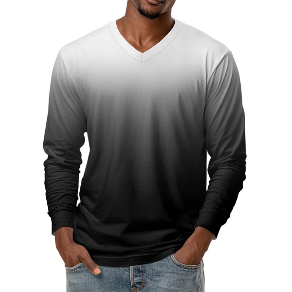 Pánské tričko s dlouhým rukávem s V-výstřihem, ležérní, módní, s potiskem