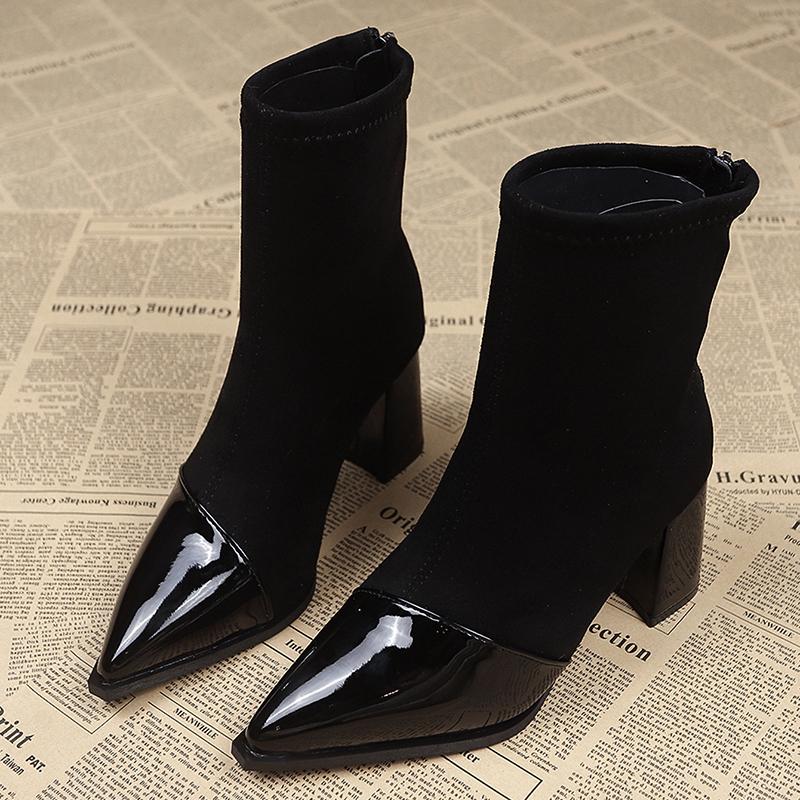 Ankle Boots Women Chunky Mid Heels Suede Shoes Woman Pointed Toe 2024 Trend Winter New Goth Walking Snow Chelsea Botas De Mujer