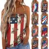 Women's Summer Sexy Strapless Off-Shoulder Elastic Band Design Independence Day Print Top