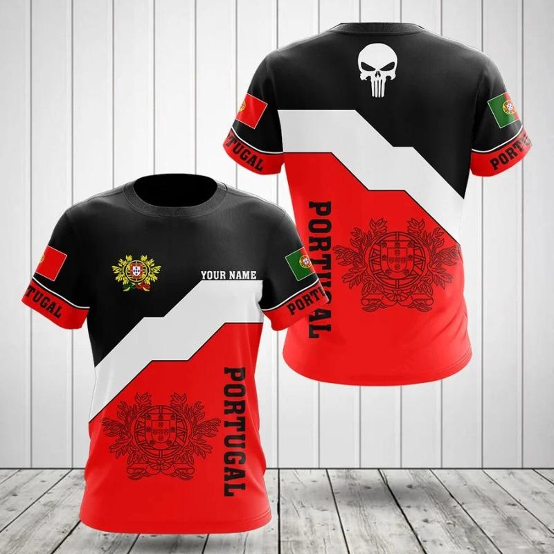 3D Portugal National Emblem Graphic T Shirt for Men Clothing Casual Unisex Short Sleeved Tee Shirts Streetwear Y2k Tops T-shirt
