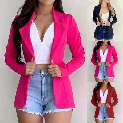Moda damska Mały garnitur Jednolity kolor Lapel z długim rękawem Slim Suit Street Jacket