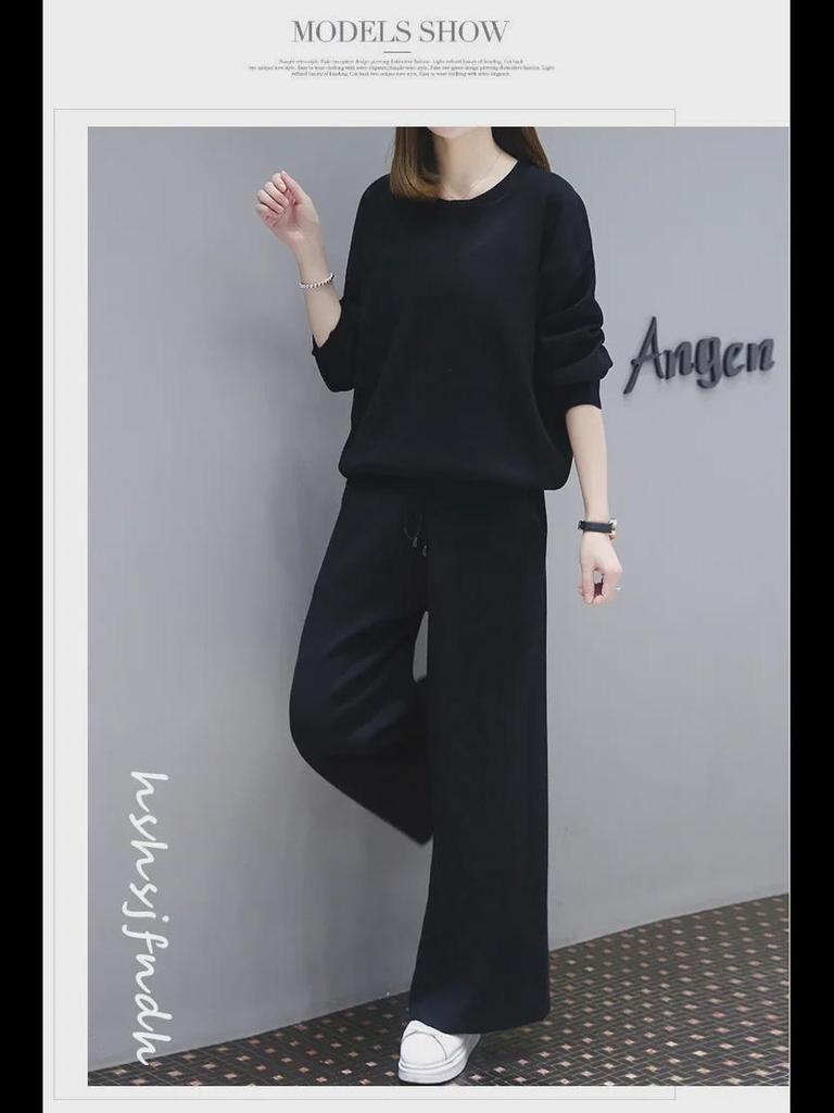 Plus Size Women's Fashionable Spring Suits: Flattering Styles for a Slim Look with Wide-Leg Pants, Casual Two-Piece Sets