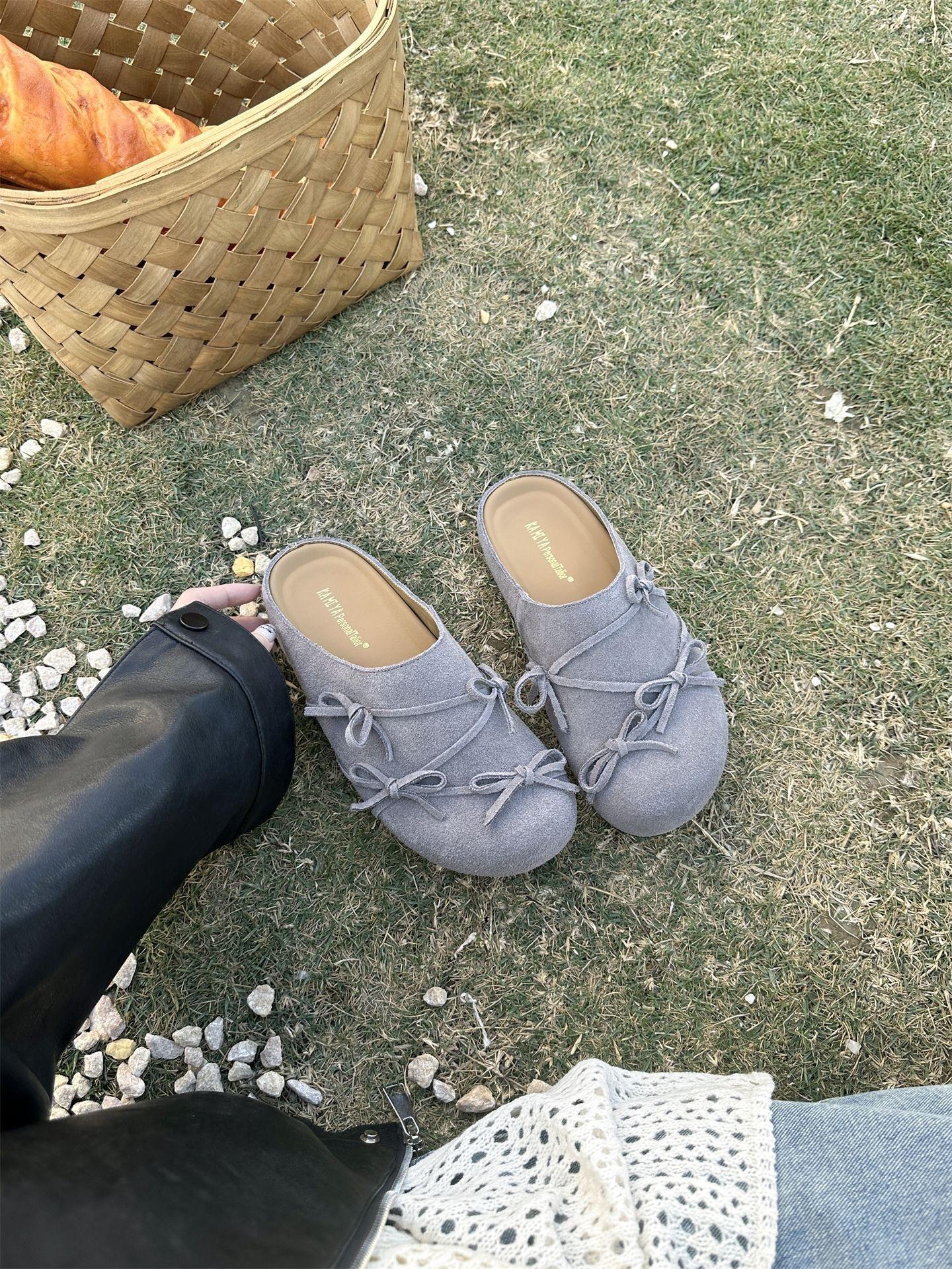 

2807~ Baotou Half Slippers Women S Shoes Wear Lazy Platform Leather Shoes 40