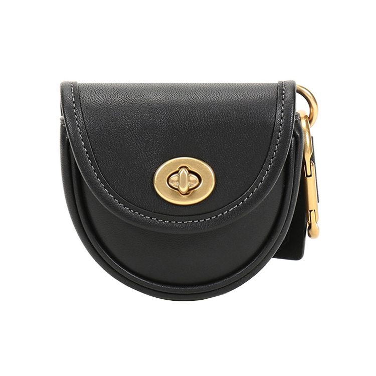 

COACH Leather Hanging Knob Saddle Coin Purse Mini Women Bag Charms Black 3727-B4BK Basic Set (Bag+Dust Bag)