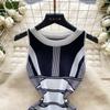 Summer Women French Senior Knitting Sweater Tank Dress Female O Neck Sleeveless High Elastic Slim Fit Sundress Patchwork Chic OL Mini Dress