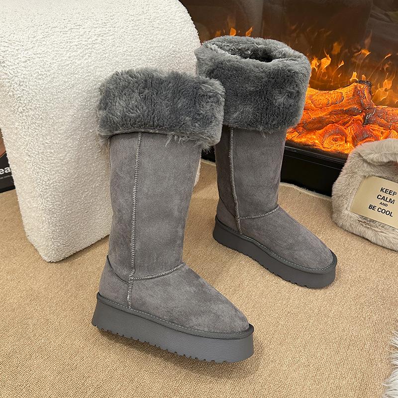 Damen Dicke Sohle Haariger Mund Winter Warm Pelz Eins Schneestiefel Rutschfest Abrieb Lässig Sport Baumwollstiefel