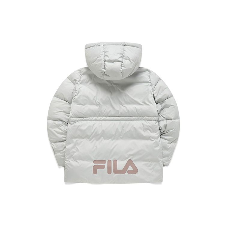 FILA Logo Oversized Pocket Hooded Sports Down Jacket Women outerwear Rock-Gray F11W143905F-GY
