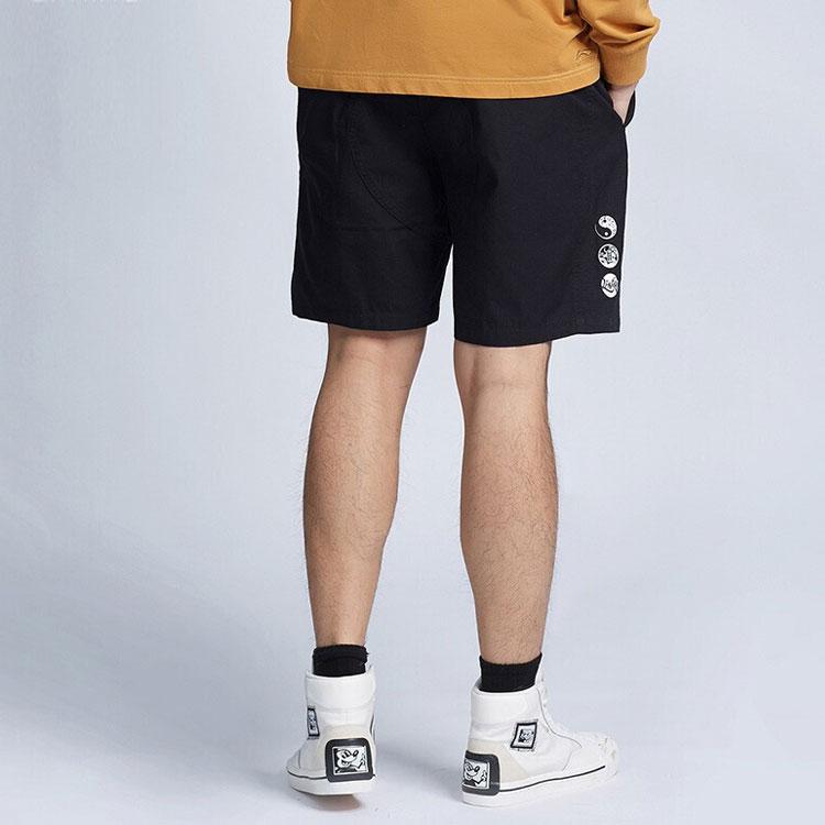 Li Ning Skateboard Series Pattern Printed Woven Sports Shorts Men shorts Black AKSR445-1