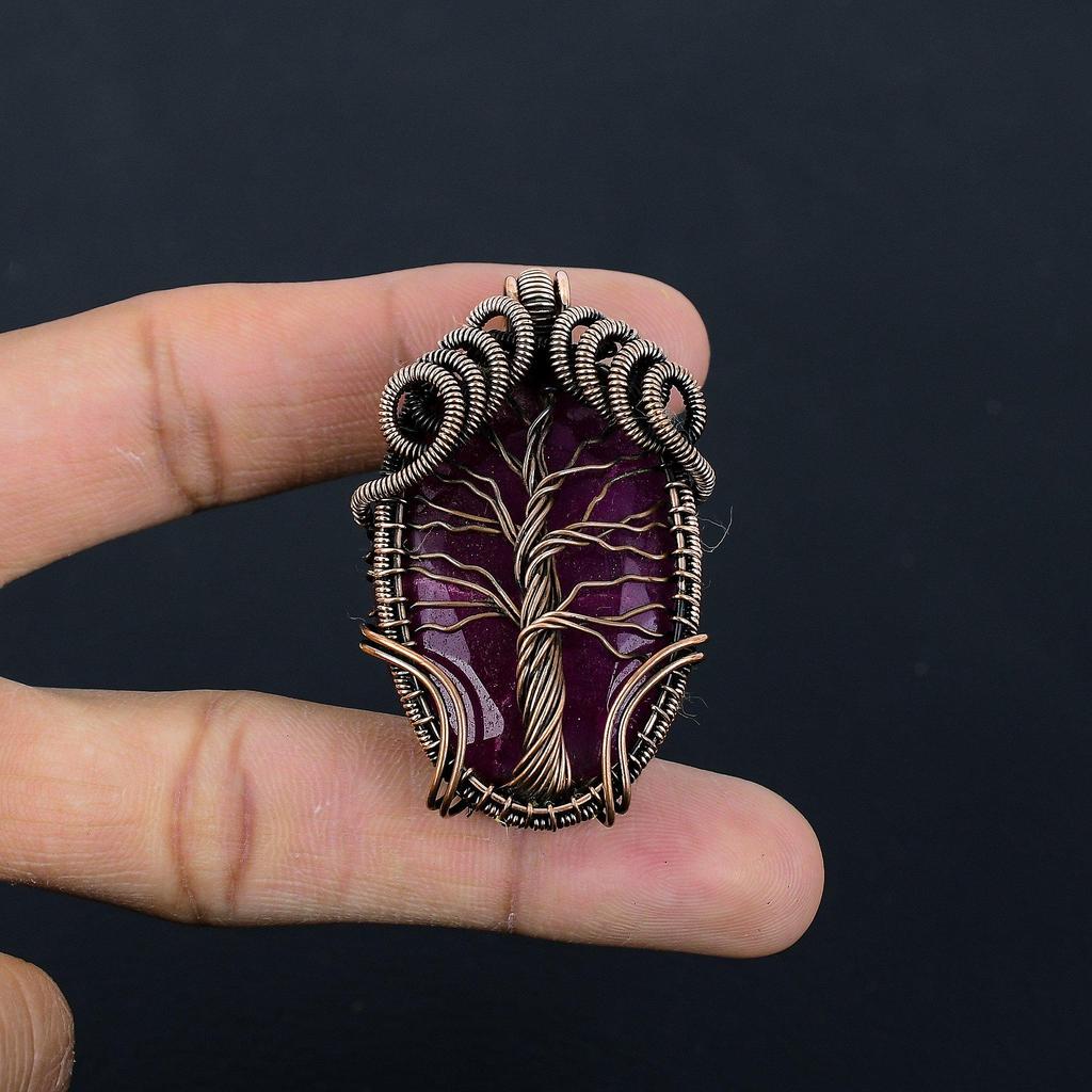 Tree Of Life Ruby Pendant Gemstone Jewelry, 999 Copper Wire Wrapped Handmade Pendant, Latest Design Jewelry
