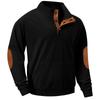 American Style Loose Sweatshirts Spring Autumn Men's Vintage Corduroy Stand-Up Collar Contrast Patchwork Casual Long-Sleeved Sweatshirt