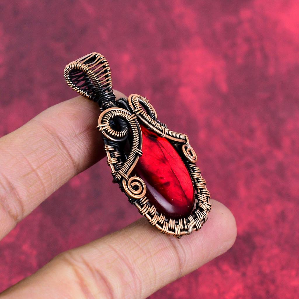 Red Fire Labradorite Pendant Copper Wire Wrapped Jewelry Handmade Gemstone Pendant Copper Wire Pendant Unique Style Jewelry Engagement Gifts